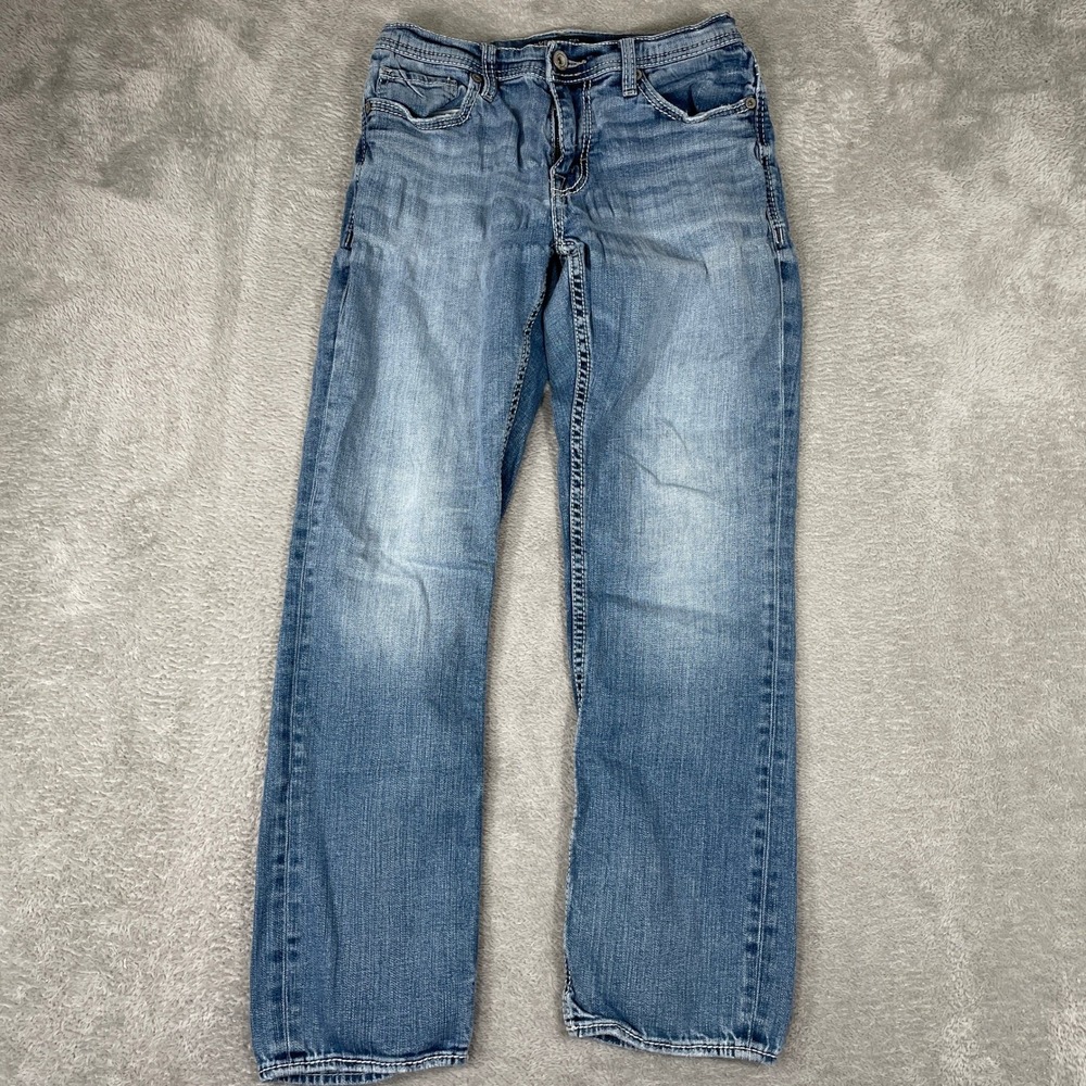 BKE Alec Jeans Mens 29x30 Blue‎ Straight Leg Contrast Stitch Stretch ABP5099